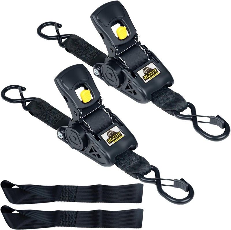 BCJCLTS Retractable Ratchet Straps 2" x 10ft, 3,000lb Break Strength, Heavy Duty Easy Release Tie Down for Trucks, Trailers, Motorcycles, ATVs, Secure Cargo Straps - Image 1